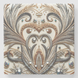 Porta-copo De Pedra Design Barroco Glamoroso com Glitter e Pedras Gama