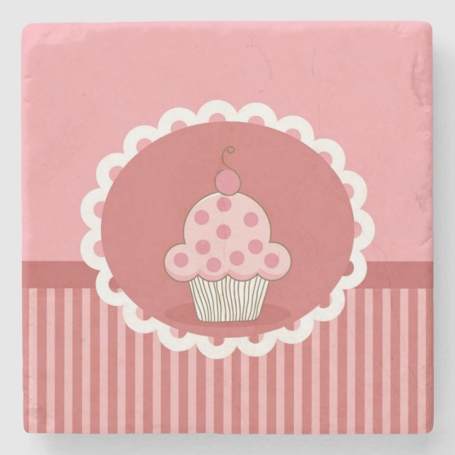 Porta-copo De Pedra Design cor-de-rosa do cupcake (Frente)