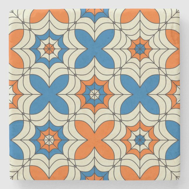 Porta-copo De Pedra Design de aranha Abstrato azul e laranja (Frente)