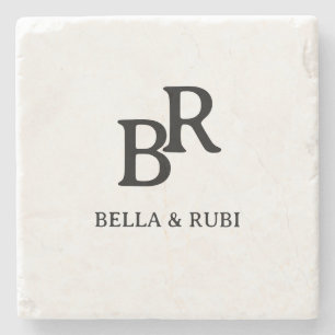 Porta-copo De Pedra Design de Monograma de Casamento Minimalista Elega