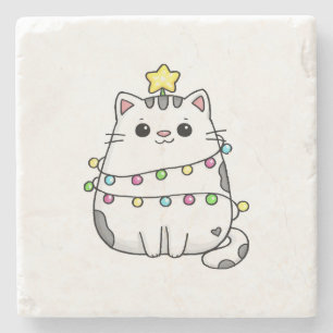 Porta-copo De Pedra design de Natal de gato fofo 