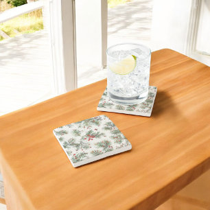 Porta-copo De Pedra Design de pinheiro de floresta de Natal e Berries