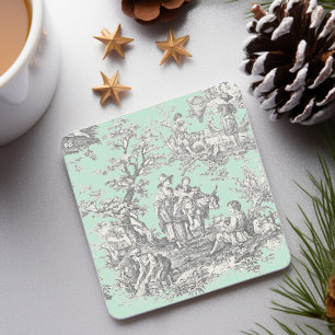 Porta-copo De Pedra Design de toile de jouy preta vintage em menta