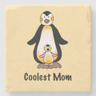 Porta-copo De Pedra Design Família de Pinguins da Mamãe Mais Legal
