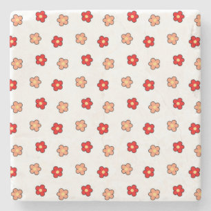 Porta-copo De Pedra Design Flor Branca e Vermelho Branco