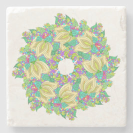 Porta-copo De Pedra Design Floral de Mandala em bonito blues e pinks