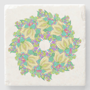 Porta-copo De Pedra Design Floral de Mandala em bonito blues e pinks