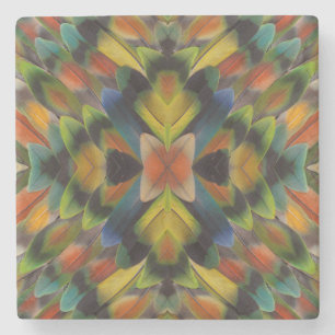 Porta-copo De Pedra Design Fractal das Penas do Lovebird
