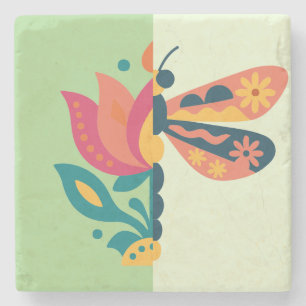 Porta-copo De Pedra Design gráfico de inseto e flor divertido