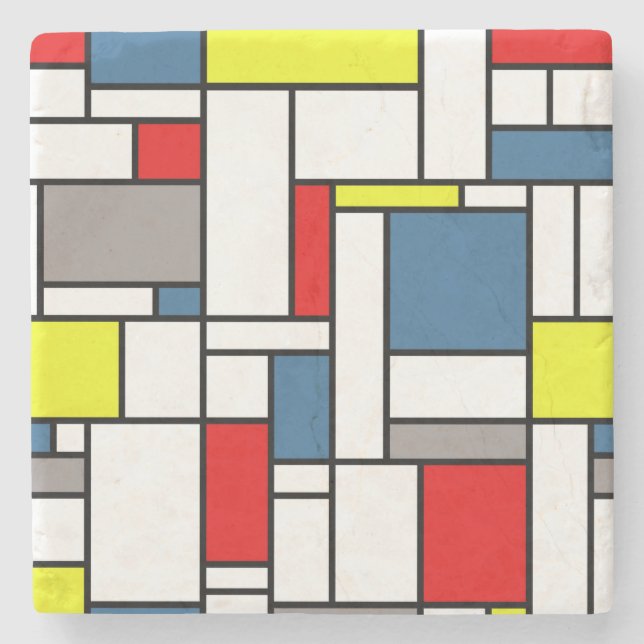 Porta-copo De Pedra Design mondrian (Frente)