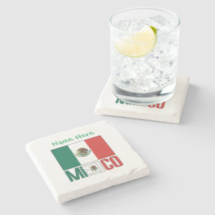 Porta-copo De Pedra Design Personalizado de Nome com a Bandeira do Méx