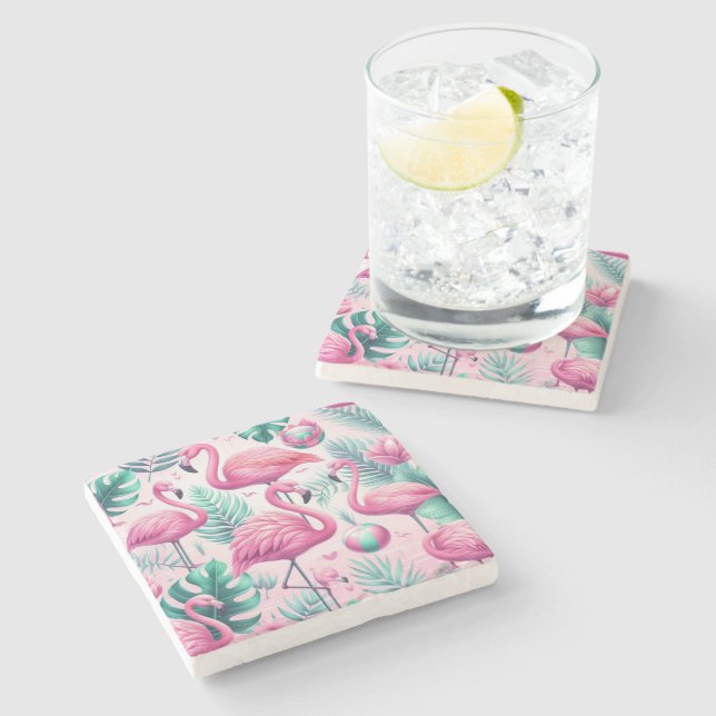 Porta-copo De Pedra Design tropical Flamingo rosa (Lateral)