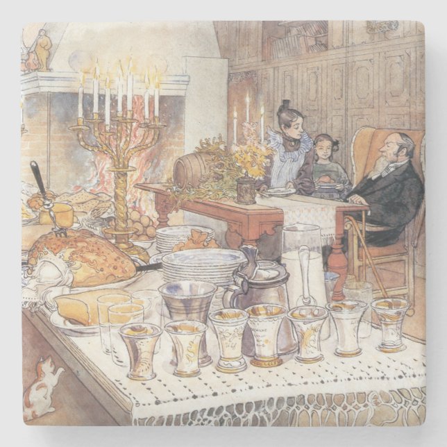 Porta-copo De Pedra Detalhe da Véspera de Natal (Natal Tradicional Sue (Frente)