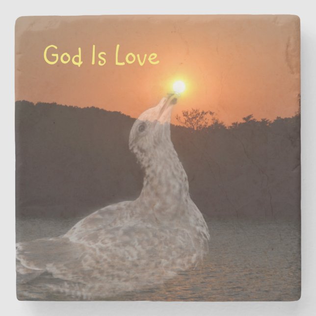 Porta-copo De Pedra Deus é amor sunset (Frente)