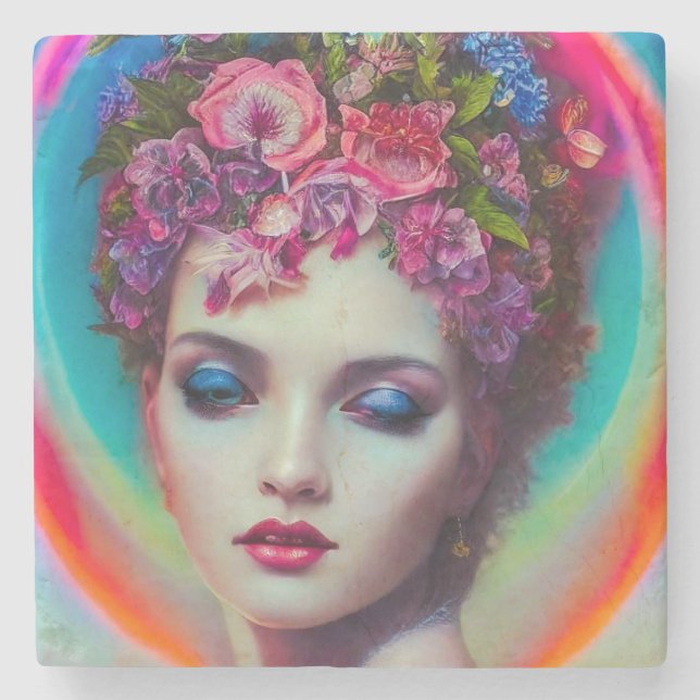 Porta-copo De Pedra Deusa Flor (Frente)