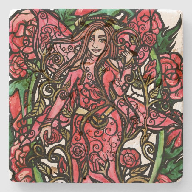 Porta-copo De Pedra Deusa rosa Garden Fairy (Frente)