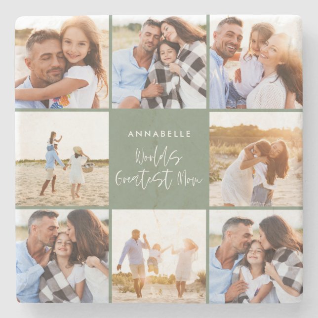 Porta-copo De Pedra dia de as mães moderno verde de colagem fotográfic (Frente)