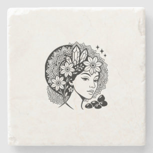 Porta-copo De Pedra Divina Feminina Mandala Art Floral Crystal Deusa