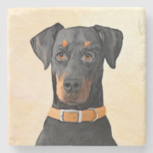 Porta-copo De Pedra Doberman Pinscher Pintura Original Descortada
