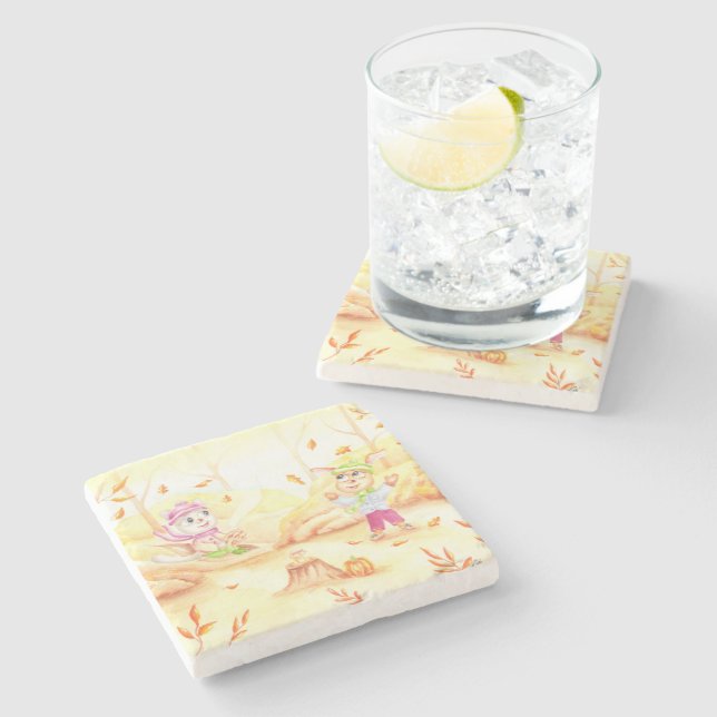 Porta-copo De Pedra Doce caminhada do outono na floresta (Lateral)