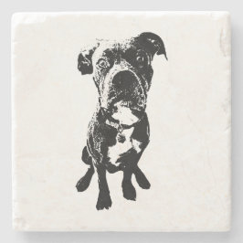 Porta-copo De Pedra Dog Coaster – Sitting Dog Pose in Ink Linework