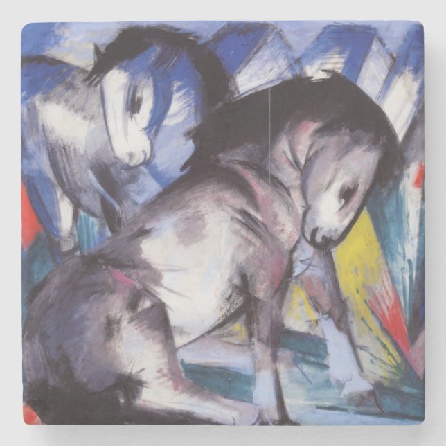 Porta-copo De Pedra Dois cavalos (por Franz Marc) (Frente)