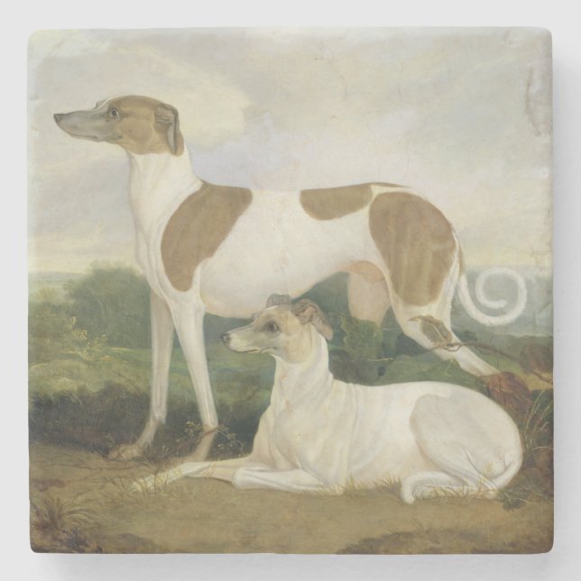 Porta-copo De Pedra Dois galgos em uma paisagem (óleo em canvas) (Frente)