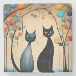 Porta-copo De Pedra Dois Gatos Encantadores