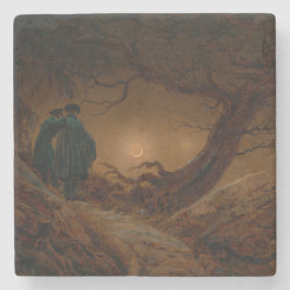 Porta-copo De Pedra Dois Homens Assistindo à Lua à Noite