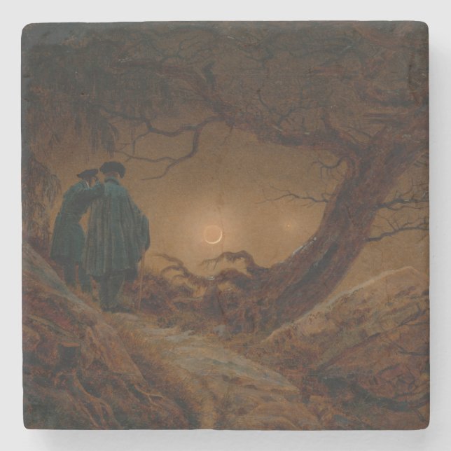 Porta-copo De Pedra Dois Homens Observando a Lua à Noite (Frente)