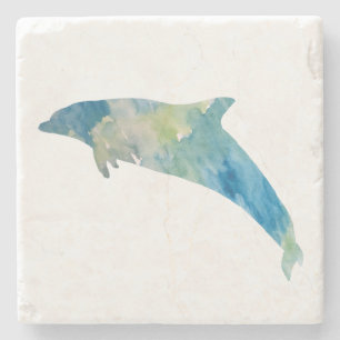Porta-copo De Pedra Dolphin Watercolor Rustic Beach Decor