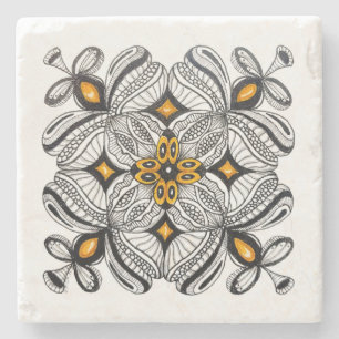 Porta-copo De Pedra Doodle Inspirado em Azulejos Marroquinos