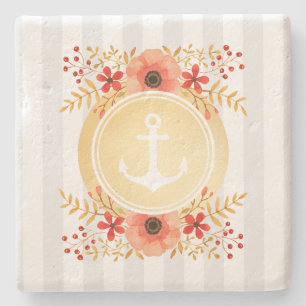 Porta-copo De Pedra Dourada Ângulo Náutico Floral de Cor Fluvial