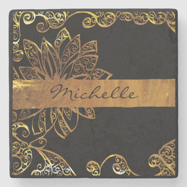 Porta-copo De Pedra Dourado (Frente)