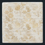 Porta-copo De Pedra Dourado Floral francês Vintage<br><div class="desc">O belo design francês tem um fundo de escrevendo cursivo com elegantes flores e caules dourados.</div>
