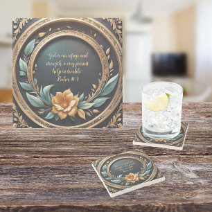 Porta-copo De Pedra Dourado Teal Verona Sunset Personalizável