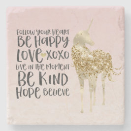 Porta-copo De Pedra Dourado Unicórnio Inspiracional de Cor-de-Água Neg