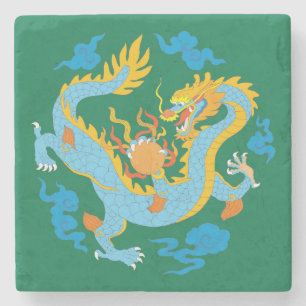 Porta-copo De Pedra Dragão Clássico Colorido Chinês