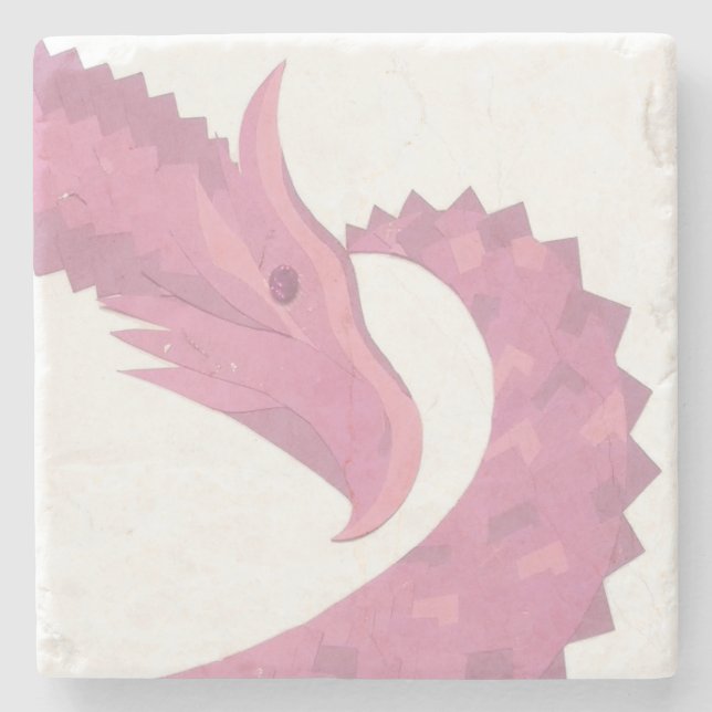 Porta-copo De Pedra Dragão cor-de-rosa em branco (Frente)