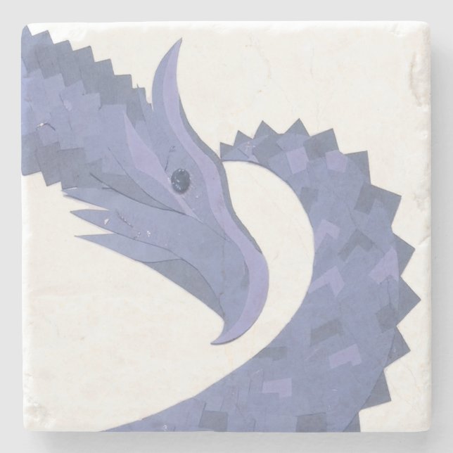 Porta-copo De Pedra Dragão de cinza azul em branco (Frente)