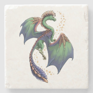 Porta-copo De Pedra "Dragão do Verão" Flores Fantasia Arte