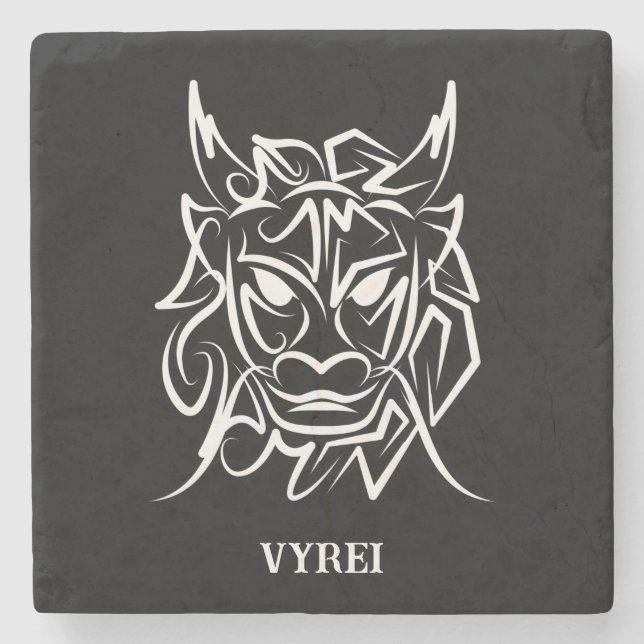 Porta-copo De Pedra Dragão Tribal Negro e Branco (Frente)