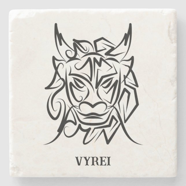 Porta-copo De Pedra Dragão Tribal Negro e Branco (Frente)