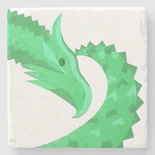 Porta-copo De Pedra Dragão verde no branco (Frente)