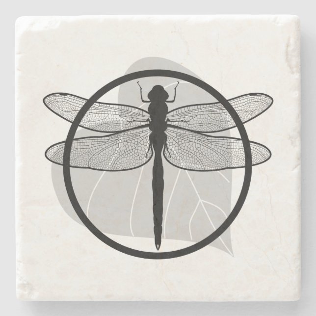 Porta-copo De Pedra Dragonfly on Leaf Drawing - Willife Circle Series (Frente)