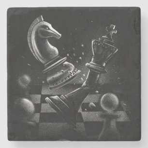 Porta-copo De Pedra Dramático Xadrez Monochrom