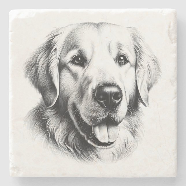 Porta-copo De Pedra Drawing Golden Retriever (Frente)