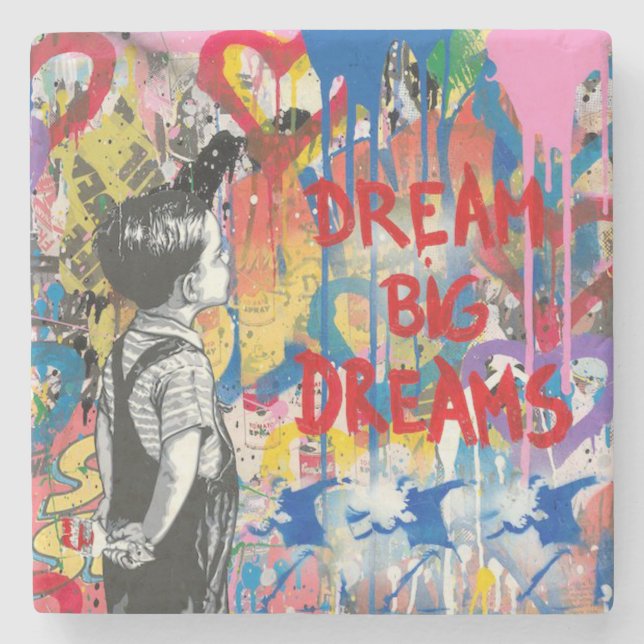 Porta-copo De Pedra Dream Big Dream Grafite Wall (Frente)