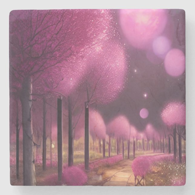 Porta-copo De Pedra Dreamy Pink Nightscape (Frente)