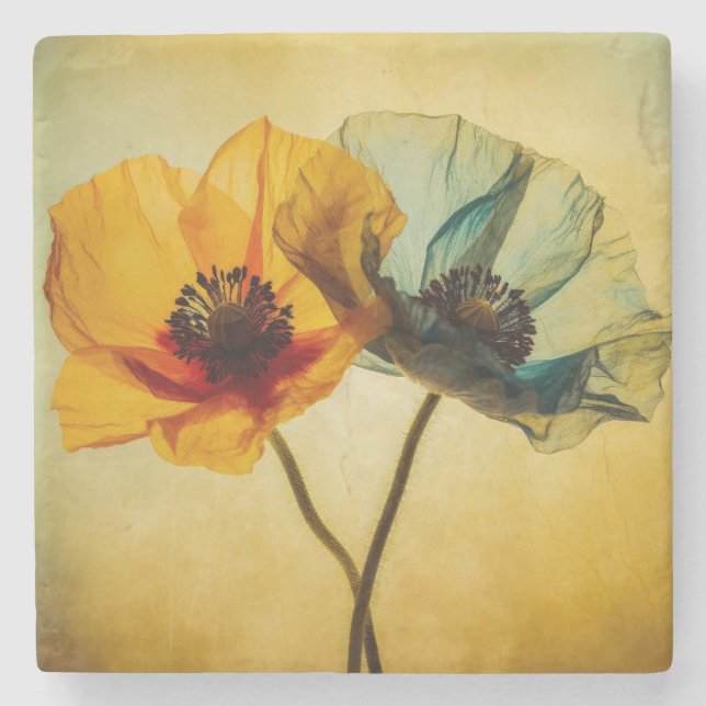 Porta-copo De Pedra Duas Flores (Frente)